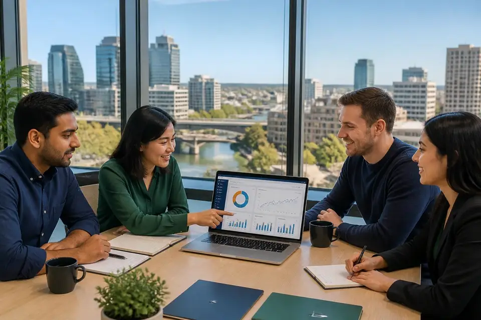 Search strategy workspace overlooking the Western Sydney skyline