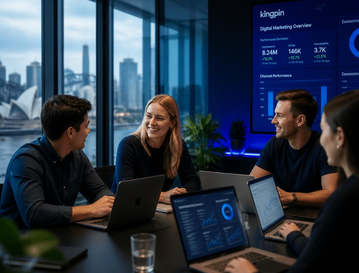 SEO Masters strategists reviewing search performance dashboards in their Sydney office